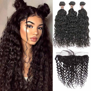 Peruvian Water Wavy Human Hair Bundles With Frontal-6